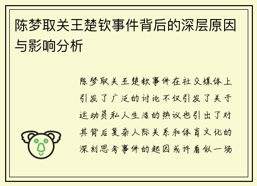 陈梦取关王楚钦事件背后的深层原因与影响分析